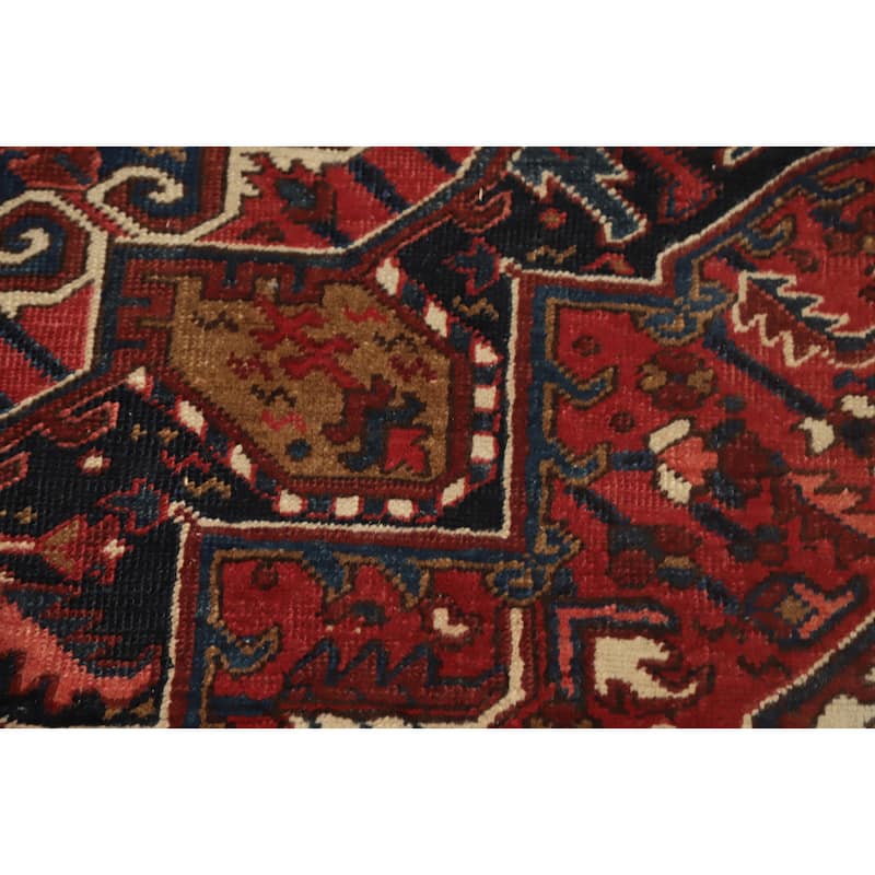 Hand Knotted Oriental 100% Wool Carpet Traditional Medallion Oranges & Rust Heriz Area Rug - 9' 5'' X 7' 2''