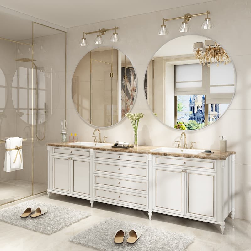 KIOTEE Full Length Round Aluminum Alloy Framed French Cleat Mounted Wall Decor Bathroom Vanity Mirror with 5-Year Warranty - 48x48 - Silver