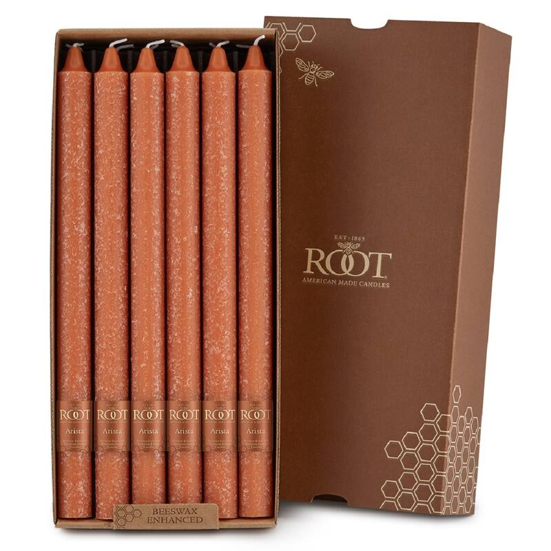 ROOT 12 Inch Unscented Timberline Arista Taper Candles box of 12 - 12 X 7/8 - Rust