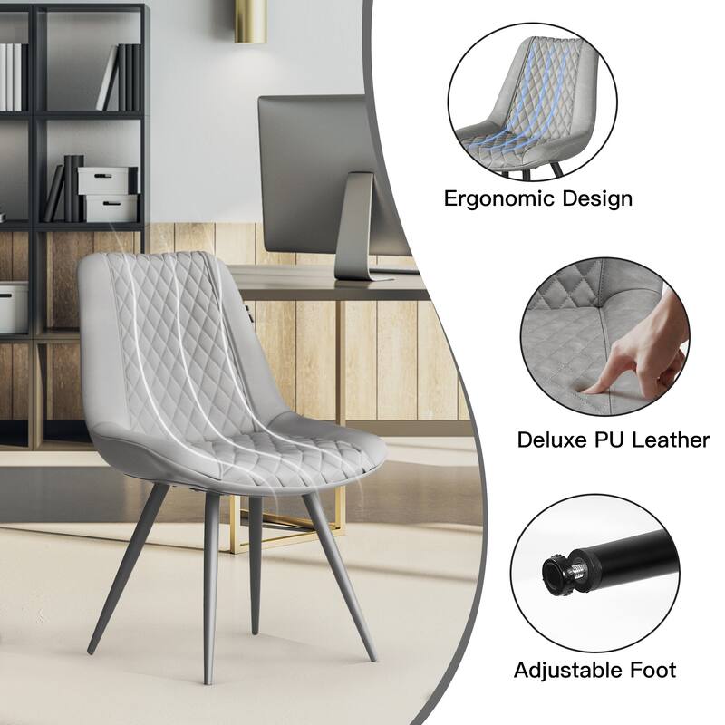 Modern Dining Chairs Set of 2, Top PU Leather Upholstered Dining Room Chairs with Metal Legs, Ergonomic Kitchen Chairs