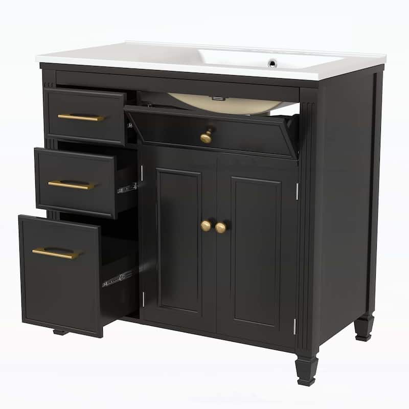 Bathroom Vanity Cabinet with Sink,with One Tip-out Drawer,3 Side Drawers,Adjustable Shelf