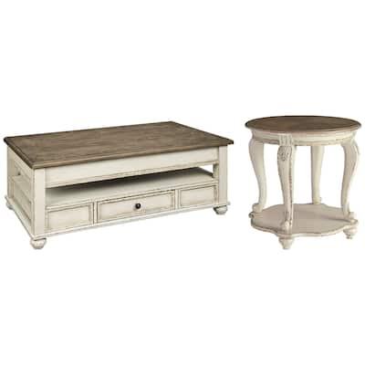 Signature Design by Ashley Realyn White/Brown 2-Piece Table Package - 47" W x 28" D x 18" H