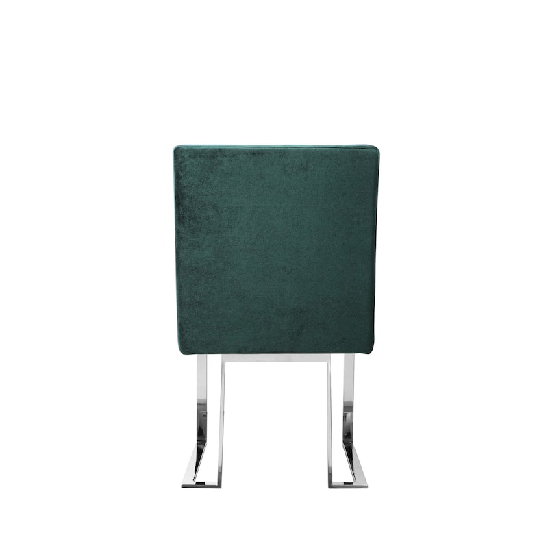Boly 19 Inch Dining Chair, Set of 2, Green Velvet, Foam, Chrome Steel Base