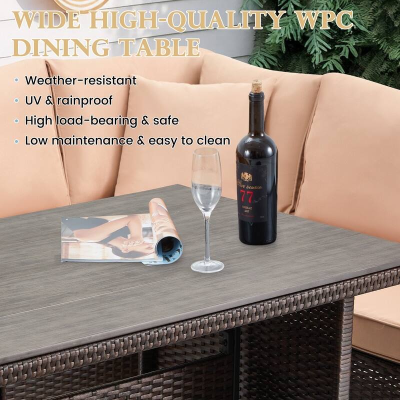 7-Piece Outdoor Sectional Set w/ Dining Table – All-Weather PE Rattan Patio Furniture for Garden, Poolside & Backyard