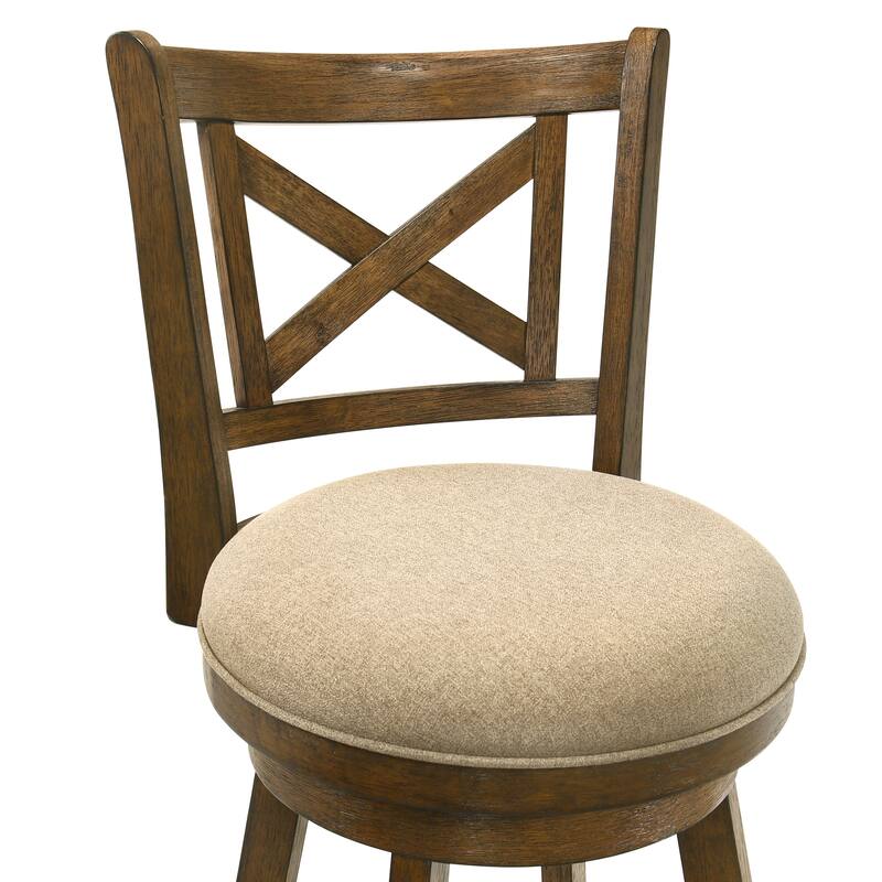 Kodi Modern Farmhouse Swivel Wood Counter Height Kitchen Bar Stool in Sepia Brown Finish with Fabric Upholstered Seat