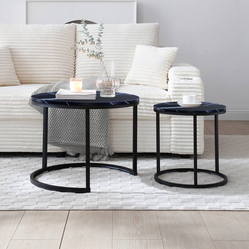 Set 2 Nesting Coffee Tables with Black Top and Frame