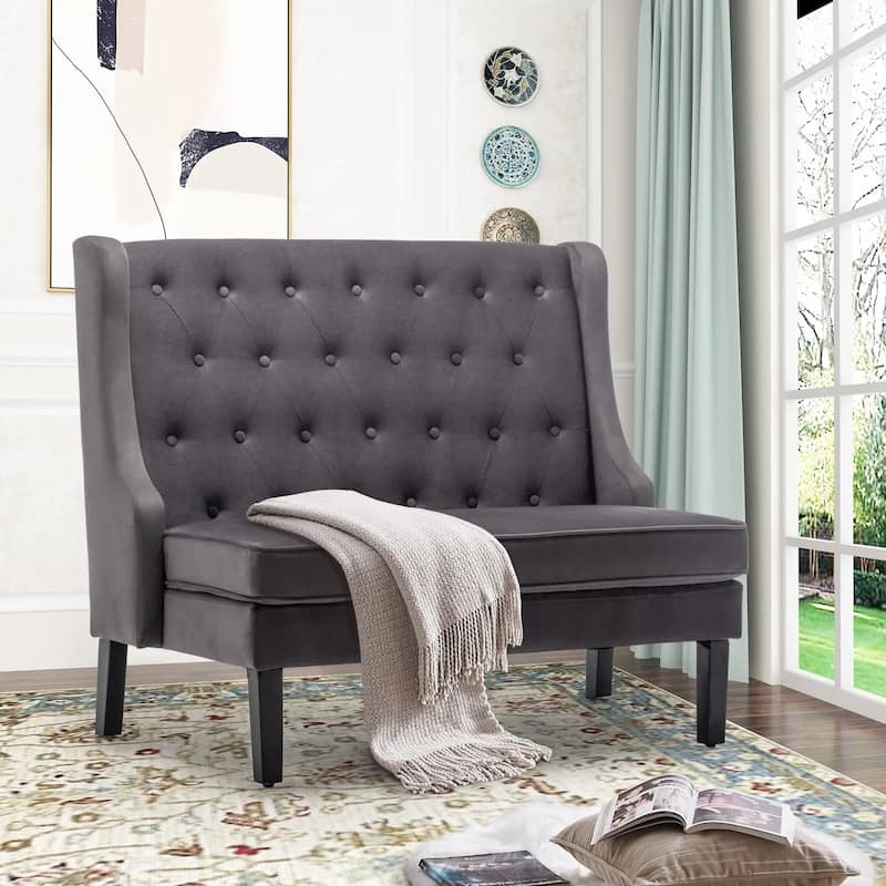 Modern Settee Bench ,loveseat Sofa Loveaseat Settee Sofa Bench High Back for Dining Living Room Hallway or Entryway Seating - Grey