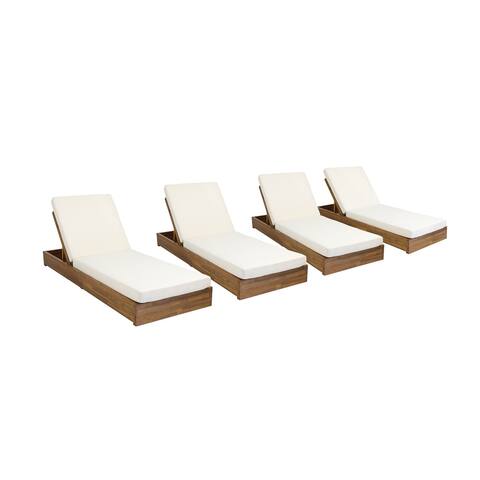Ian Outdoor Acacia Wood Chaise Lounge with Cushion (Set of 4) by Christopher Knight Home