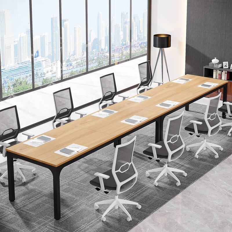 Large Conference Meeting Seminar Business Table for 6-8 Person (Set of 2) - 2PCS - Natural+Brown