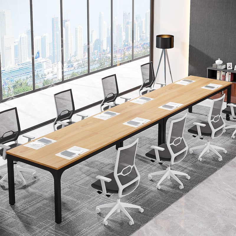 6.5FT Conference Meeting Seminar Business Table Set for 8-12 Person (Set of 2) - Maple+Black