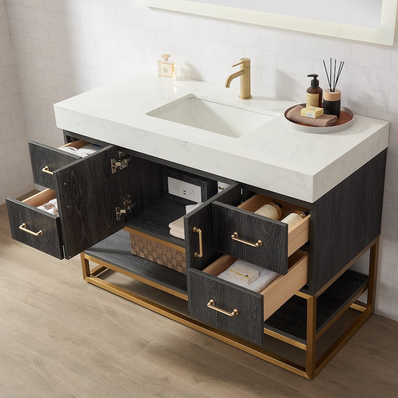 Alistair Bath Vanity with Grain White Stone Top and Mirror
