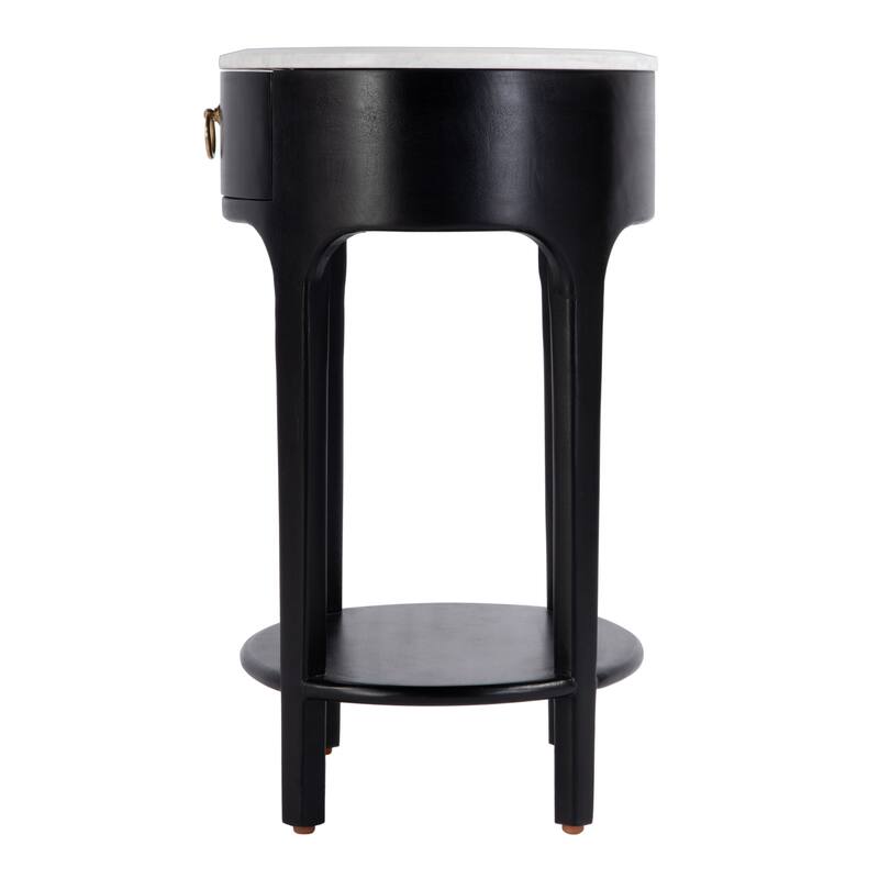 Ellen 18.25 in. W Oval Marble and Wood 1-Drawer Nightstand