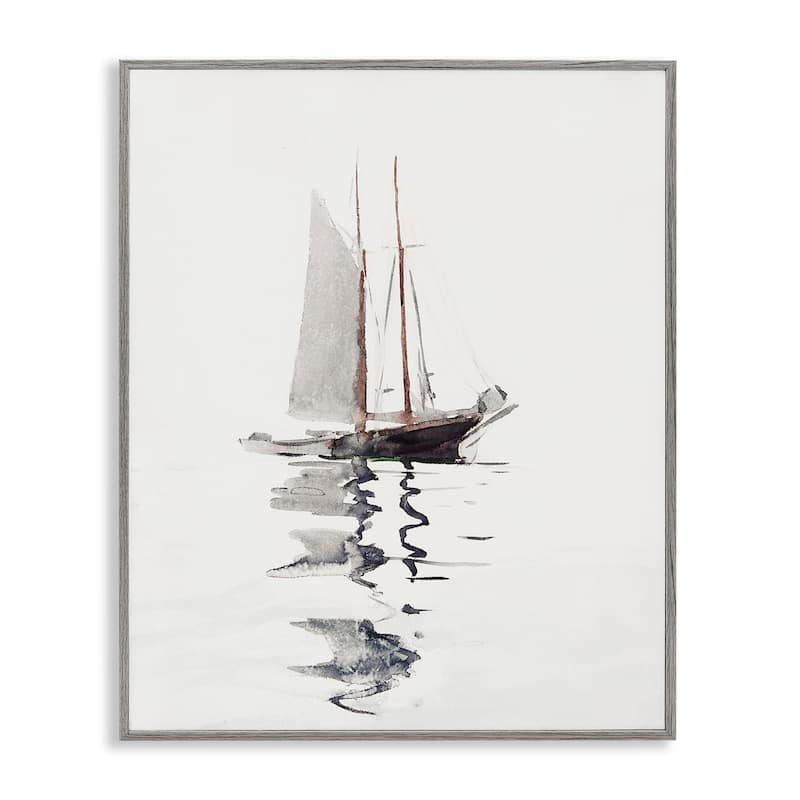 Stupell Tranquil Sailboat Vessel Floating Lone Ocean Reflection Framed Wall Art, Design by Lettered and Lined - Off-White