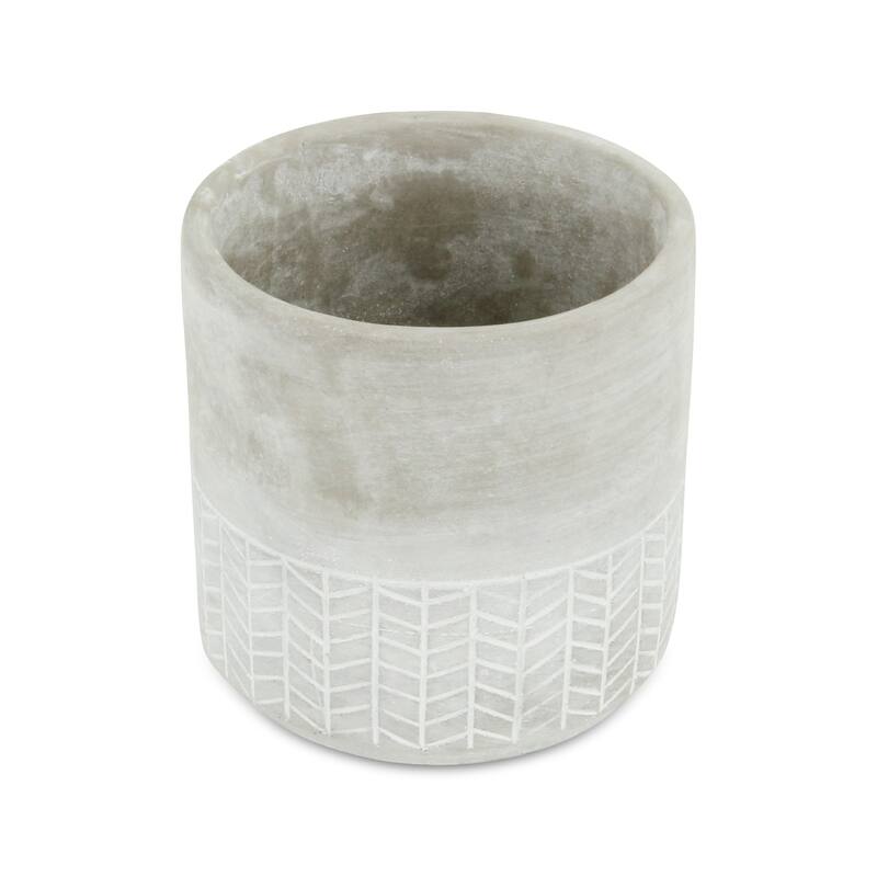 Gray Cement Round Pot with Arrow Design