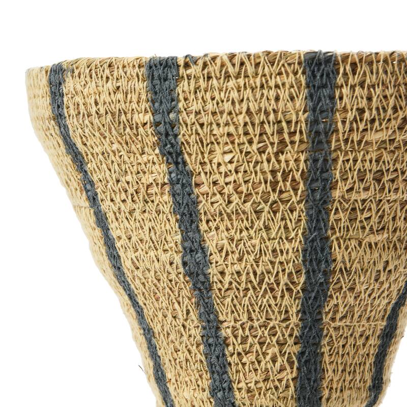 Hand-Woven Seagrass Hour Glass Shape Vase with Stripes, Natural & Black