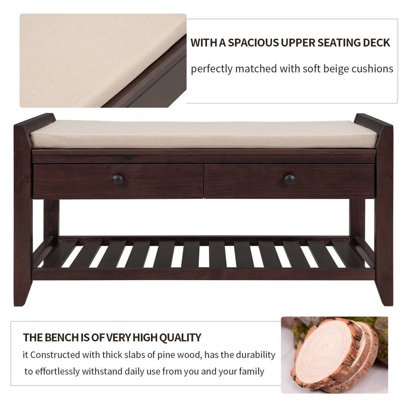 Shoe Bench, Entryway Bench with Storage Shoe Storage Bench with Cushion Seating Entryway Bench