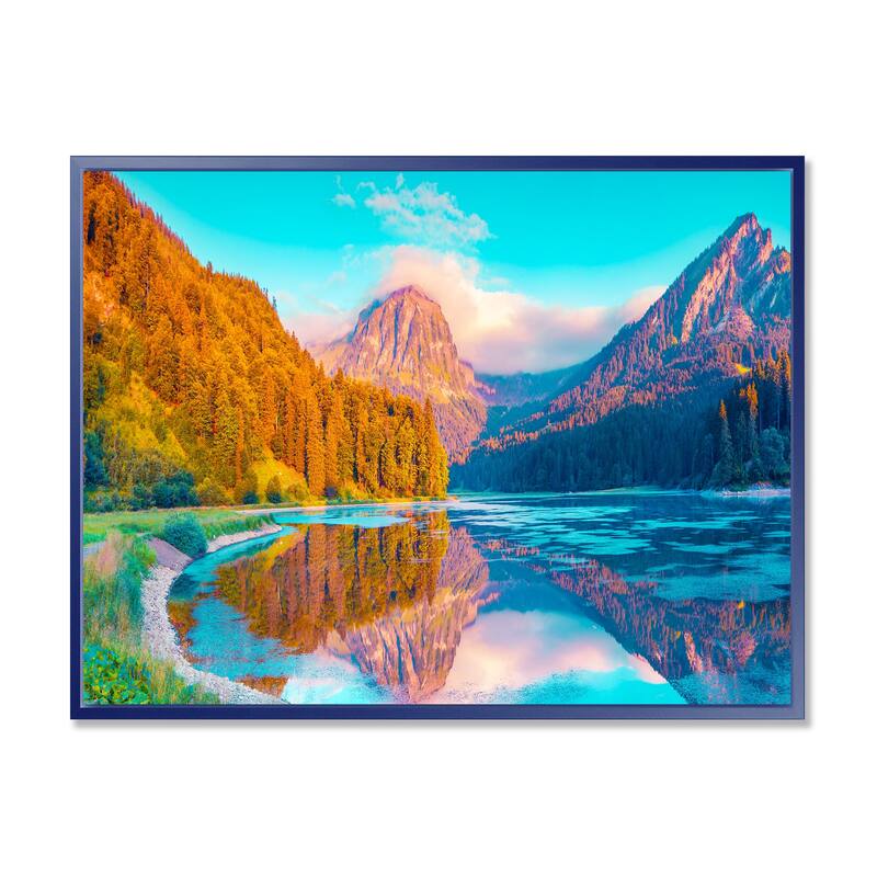 Designart "Beautiful Swiss Lake Obersee" Landscape Photography Framed Canvas Print