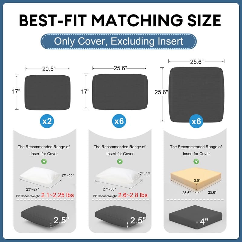 FINCATI Outdoor Cushion Cover Replacement Slipcover, Patio Seat Cover Available in Sizes 25.6" × 25.6"/ 27" × 27" (COVER ONLY!)