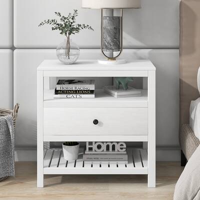 Modern Wooden Nightstand with Drawers Storage