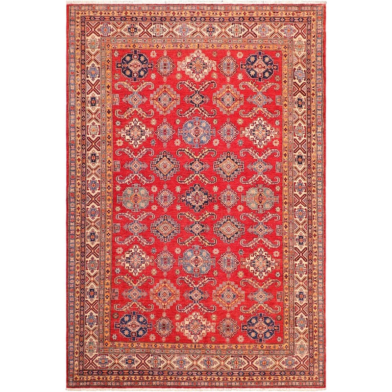 Rustic Super Kazak Blaze Red/Beige Hand Knotted Wool Rug - 8'3'' x 9'8''