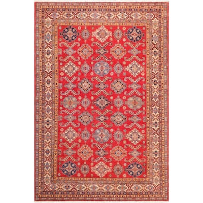 Rustic Super Kazak Blaze Red/Beige Hand Knotted Wool Rug - 8'3'' x 9'8''