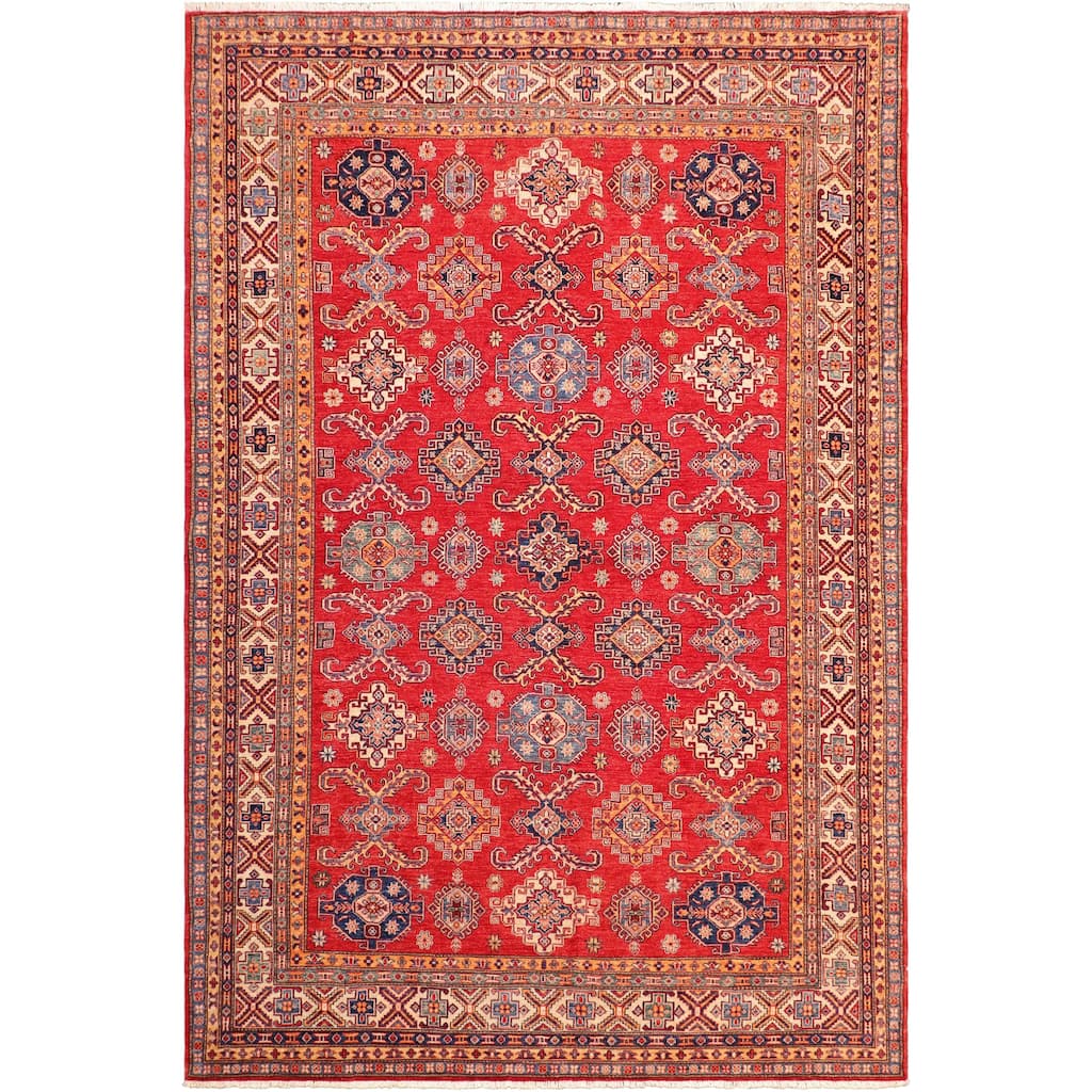 Rustic Super Kazak Blaze Red/Beige Hand Knotted Wool Rug - 8'3'' x 9'8''