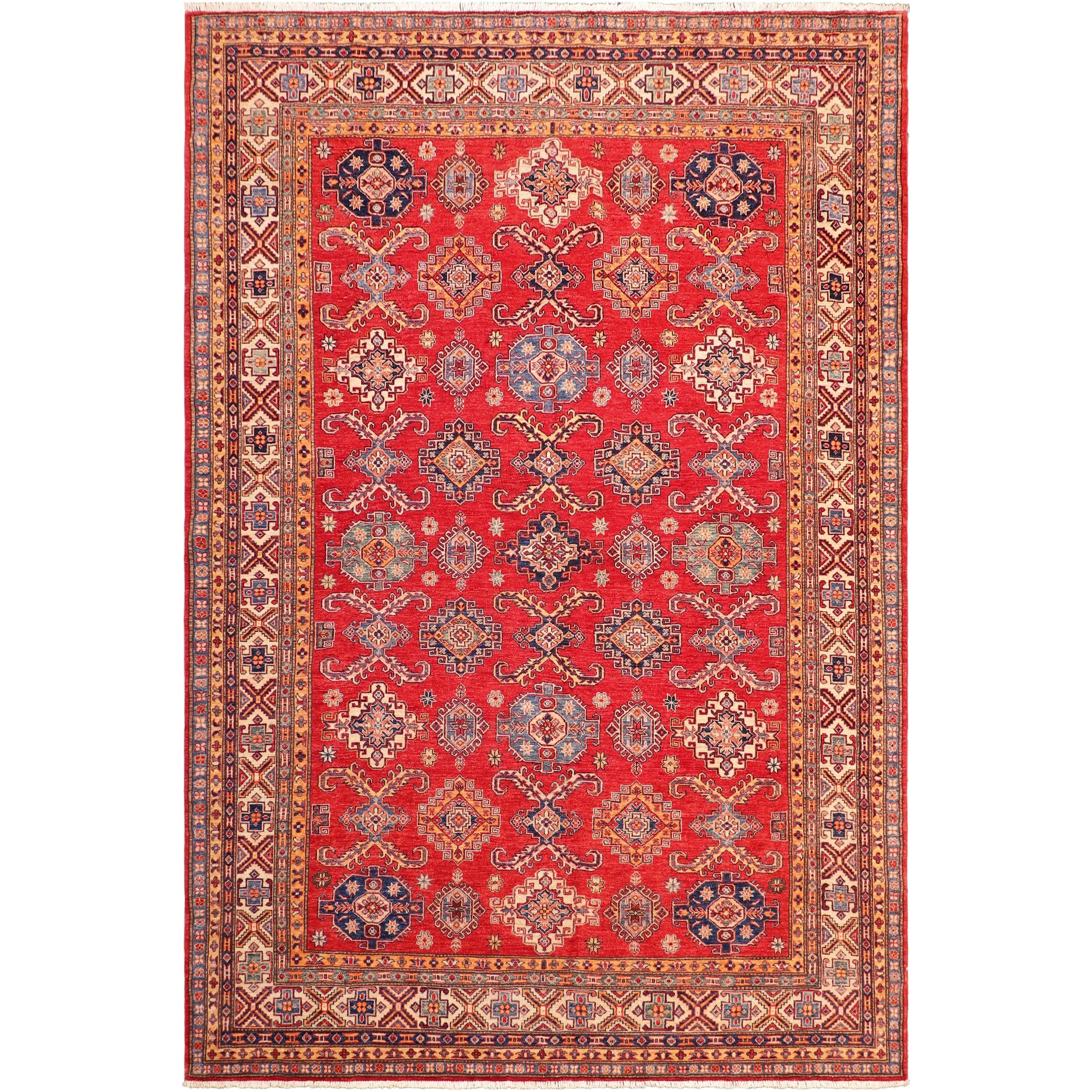Rustic Super Kazak Blaze Red/Beige Hand Knotted Wool Rug - 8'3'' x 9'8''