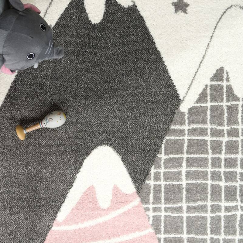 Kids Rug with Pastel Mountains dreamy Stars and Moon for Nursery