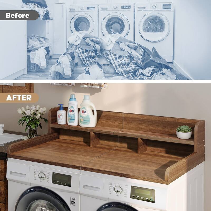 Washer Dryer Countertop with Non-slip Pads, Laundry Wood Shelf Topper with Edge, for Washer and Dryer Laundry Hamper Counter