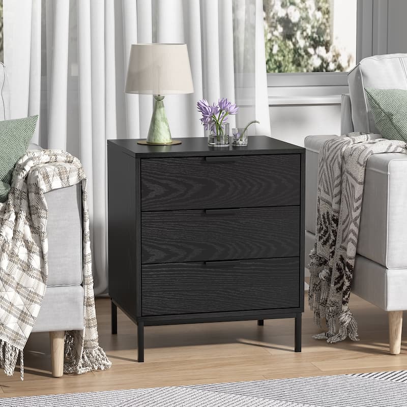Anmytek Modern 3-Drawer Wood Nightstand Bedside Table End Table for Bedroom