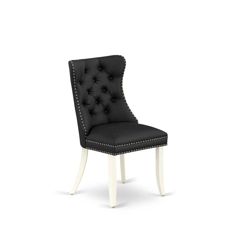 Parson Dining Chairs Set of 2 - Dark Gray Faux Leather Upholstered Chairs with Nailhead Trim