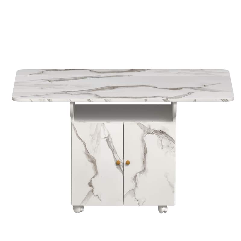 Anmytek Folding Marble Dining Table with Storage Wheels, Small Space Kitchen Island Serving Cart