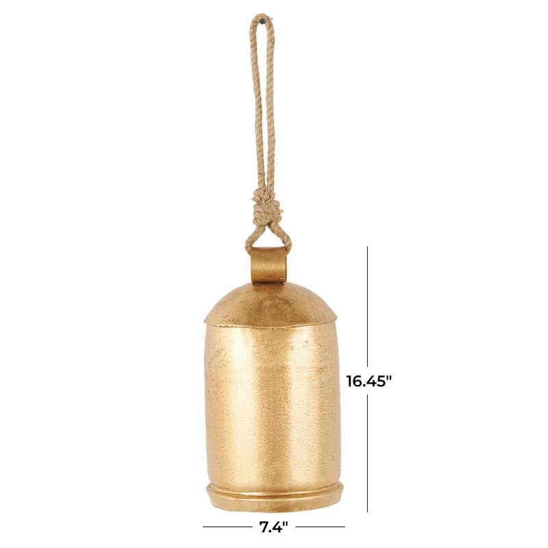 Metal Decorative Bell with Jute Hanging Rope - Gold - Roche River Decor