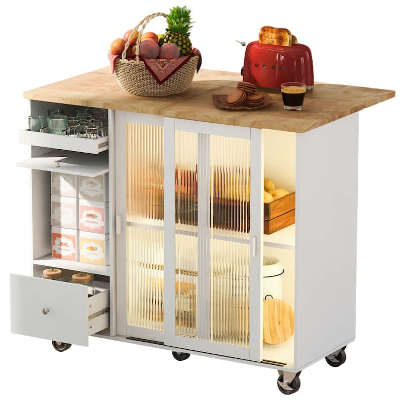 Kitchen Island with Drop Leaf & LED Light
