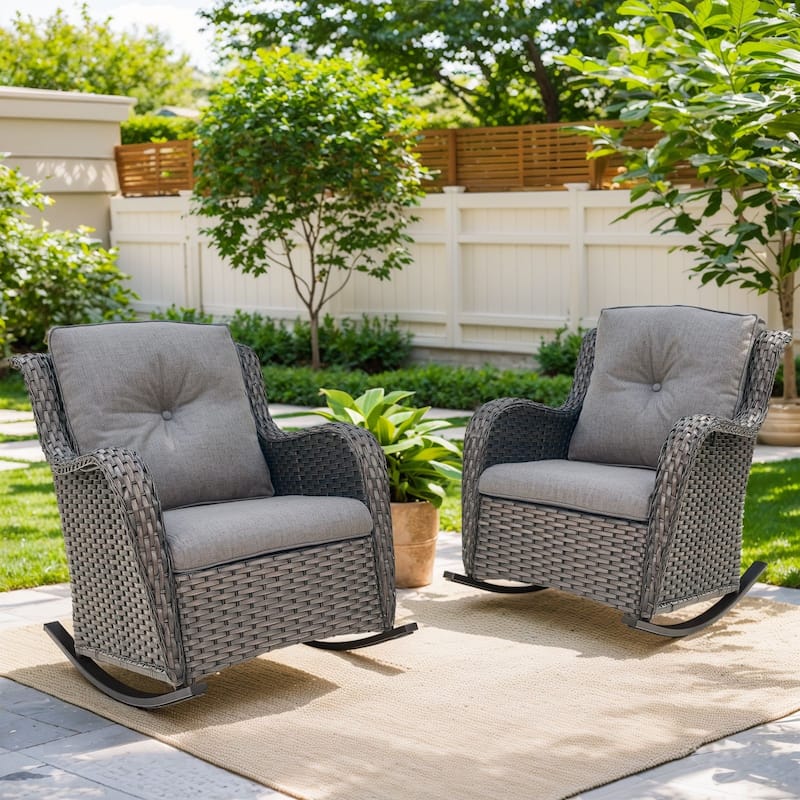 Patio Rocking Chair Outdoor Rocking Chairs Set of 2 - Grey - Brown