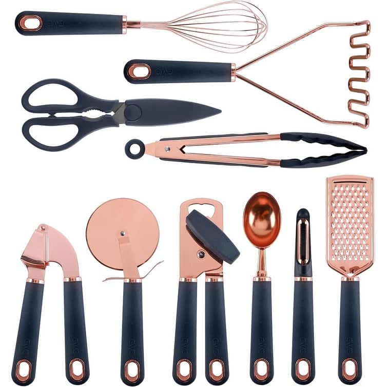 COOK WITH COLOR Kitchen Gadget Set Copper Plated Stainless Steel Utensils with Soft Touch Handles, 10 Pieces