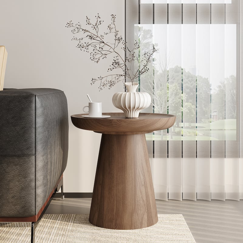 Round Walnut Nesting Coffee Tables 2-Piece Set - Modern Living Room Wooden Accent Tables, Stackable & Separable