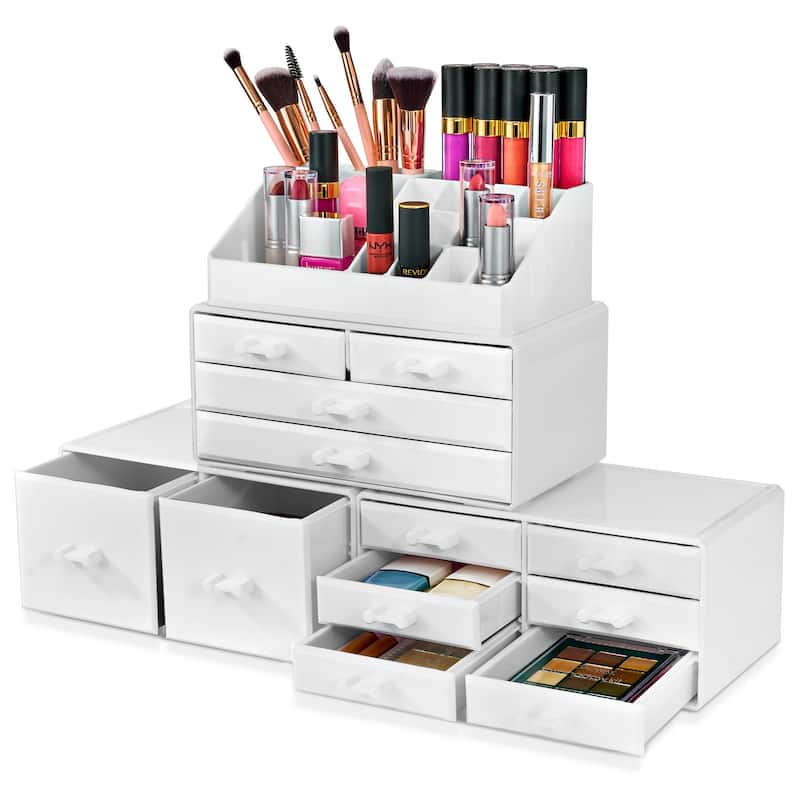 Sorbus Large Makeup Organizer and Storage for Vanity - 9.25" L x 5.25" W x 15.75" H - White