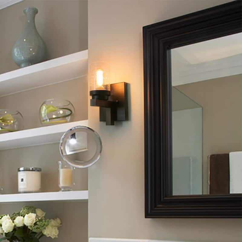 Rustic Farmhouse Wall Sconce - Seeded Glass, Wall Mount Lighting Fixture
