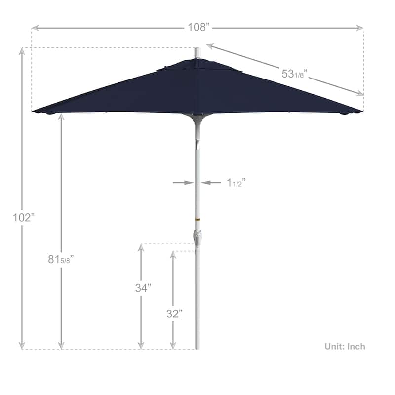 California Umbrella 9' Rd. Aluminum Patio Umbrella, Crank Lift with Push Button Tilt, White Finish, Pacifica Fabric