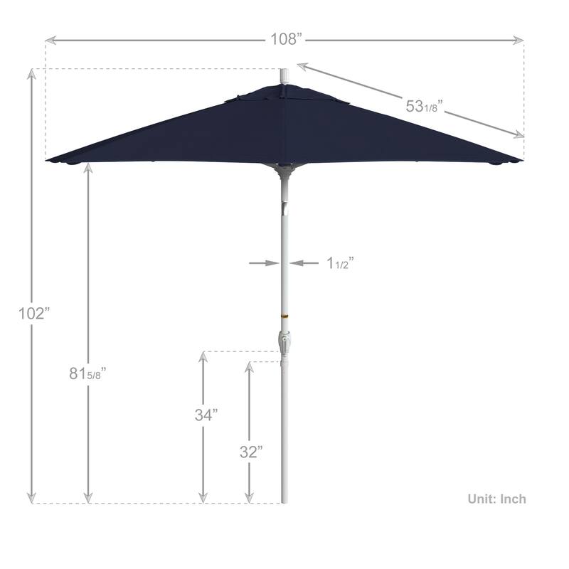 California Umbrella 9' Round Crank Lift Push Button Tilt White Aluminum Patio Umbrella with Pacifica Pacific Blue Fabric