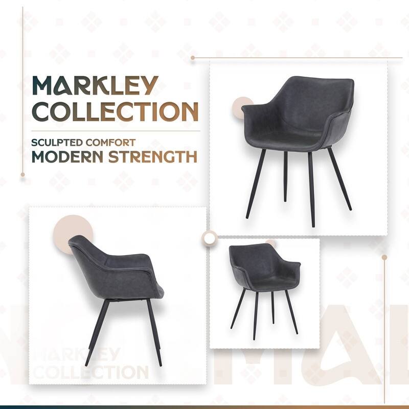 Markley Mid-Century Modern Minimalist Ergonomic Leather Dining Chair with Comfy Curved Seat & Strong Powder-Coated Iron Legs