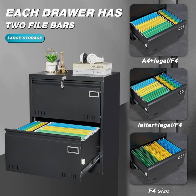 2 Drawer Metal Lateral File Cabinet with Lock