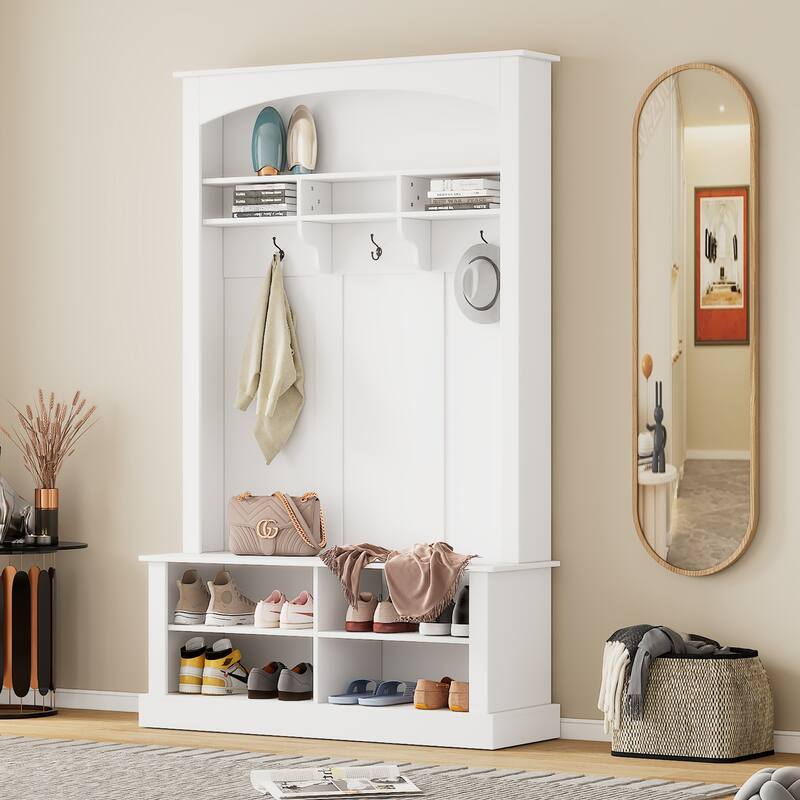 Hall Tree with Bench and Shoe Storage with Hooks & Storage Space