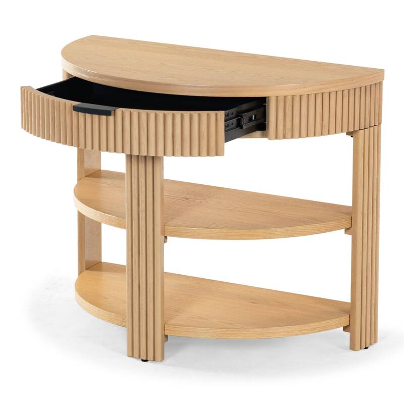 SAFAVIEH Couture Shelbie Reeded 1-Drawer 2-Shelf Half Moon Console Table - 32"W x 16"D x 26"H