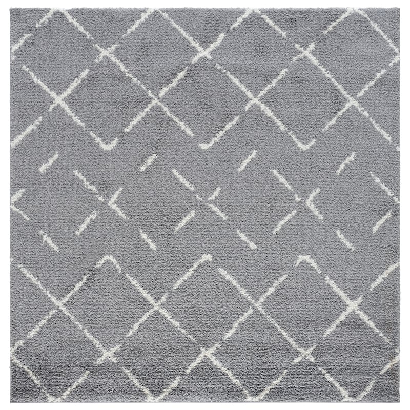 SAFAVIEH Arizona Shag Ghinwa 1.2-inch Thick Rug - 6'7" Square - Dark Grey/Ivory