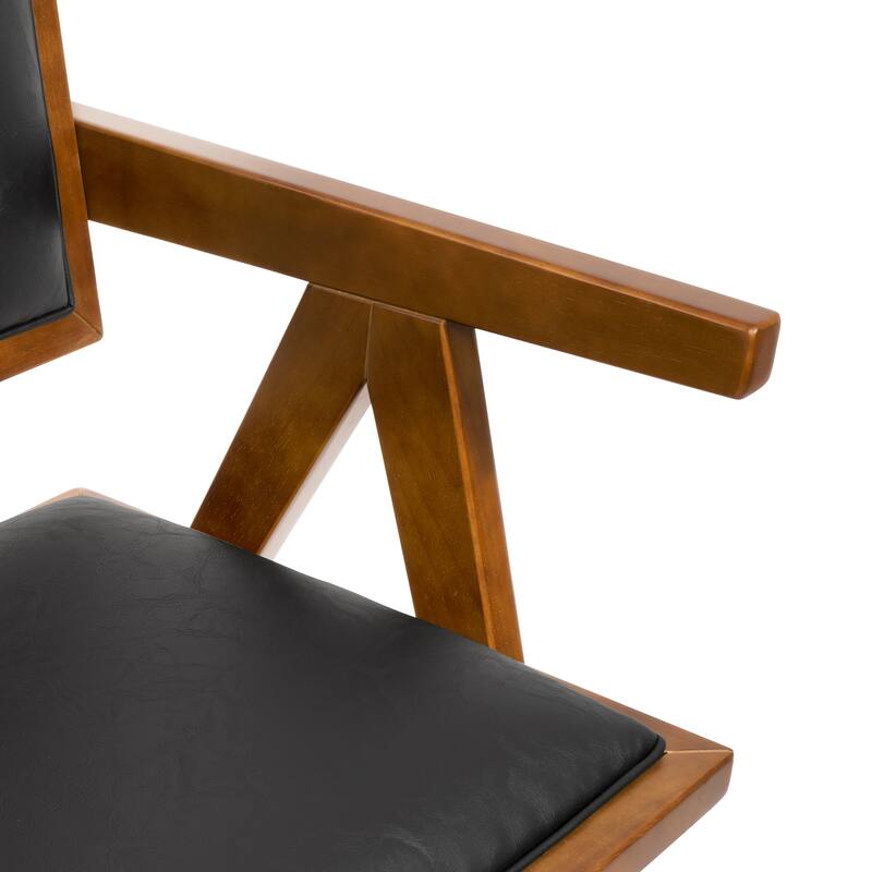 Art Leon Set of 2 Wood and Upholstered Accent Dining Chair with Wooden Armrest