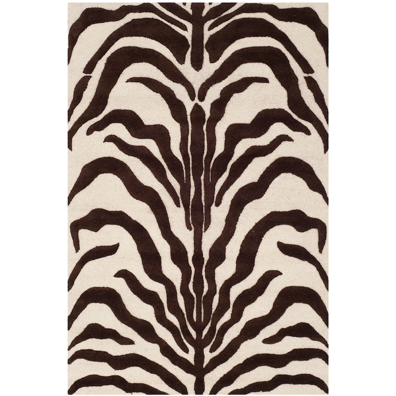 SAFAVIEH Handmade Cambridge Rikey Animal Print Wool Rug - 3' x 5' - Ivory/Brown