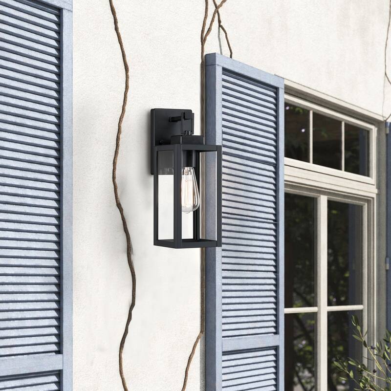 1-Light 13.70 inch Matte Black Outdoor Wall Lantern with Clear Glass Shade (dusk to dawn could be chosen)