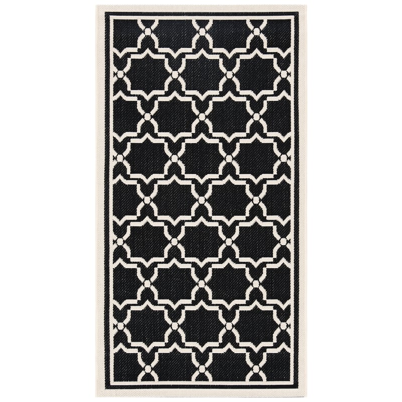 SAFAVIEH Courtyard Gulsin Indoor/ Outdoor Waterproof Patio Backyard Rug - 2'7" x 5' - Black/Beige